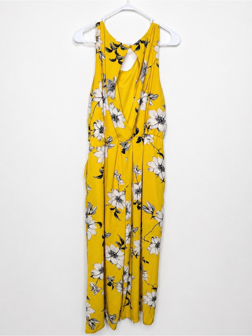 Luxology Yellow Floral Cropped Wide Leg Jumpsuit Tie Waist Size 10 - Picture 3 of 6